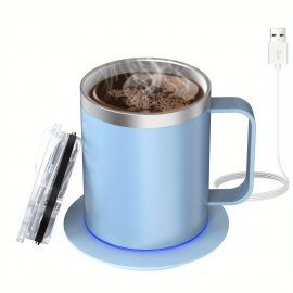 Coffee Mug Warmer Electric Set For Desk, Mug With Heating Base And Lid, Intelligent Coffee Mug For Heating Milk, Tea And Hot Chocolate, Keeps Up To 131°F/55°C