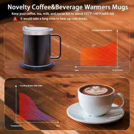 Coffee Mug Warmer Electric Set For Desk, Mug With Heating Base And Lid, Intelligent Coffee Mug For Heating Milk, Tea And Hot Chocolate, Keeps Up To 131°F/55°C