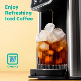Hot & Iced Coffee Maker with Bold Setting, Single Serve Coffee Maker for K Cup and Grounds, 6-14 Oz Brew Sizes, 50 Oz Removable Water Tank, One Cup Coffee Machine with Reusable Filter, Black