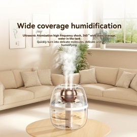 USB-Powered 101.44oz-Like (Actual 2.6-4 Large Capacity Transparent Crystal Humidifier with Night Light, Quiet Operation & Top-Fill Tank - Cool Mist for Bedroom, Office,, Large Room Air Humidifier, Plug & Play (USB-Powered, Low Voltage