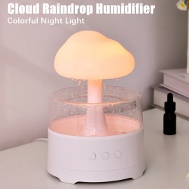 [Rain Cloud Aroma Diffuser] 7-Color Mushroom-Shaped Rain Cloud Aroma Diffuser | Waterfall Night Light with Mist Humidifier, Desk Simulation Water Droplet Sound, USB-Powered (White) - 1pc