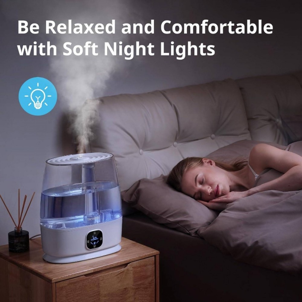 1.59gal Cool & Warm Mist Humidifier for Large Rooms, Nursery, Bedroom - Soundwave technology Quiet Operation, 50H Runtime, Auto Mode with Top-Fill Tank, Essential Oil Diffuser,, Easy-Clean Design (Cool/Warm Mist, Plug-in Air Humidifier