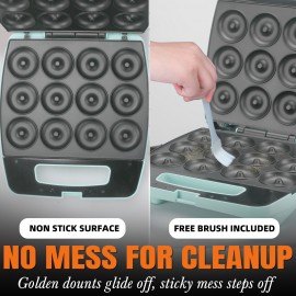 12X2.2 Inch Mini Electric Donut Maker - Aqua Blue, Multi-Donut Maker for Kids & Family, Bite-Sized Donuts, Perfect for Snacks & More, Donut Making Machine Donut Maker Donut Making Equipment, Kitchen Appliance