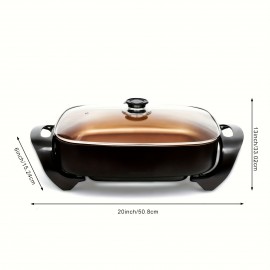 Plus Long Professional Non-stick Copper Electric Frying Pan with Extended Deep Dish, Tempered Glass Breathable Lid, Upgraded Thermostat Control, 16