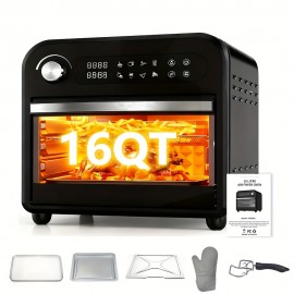 16QT Large Capacity Digital Air Fryer Oven Toaster Combo with 360° Hot Air Circulation, 1500W Fast Preheating & Cooking, Digital Display & Precise Temperature Control, Transparent Door with Window, Healthy Low-Oil Cooking Intelligent Chip Technology