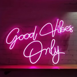 Good Vibes Only Neon Wall Decor Pink Good Vibes Only LED Sign Suitable for Bedroom, Party, Bar, Salon - Best Gift for Birthday, Christmas with Ten-Level Dimming, Party Decoration, Party Planners