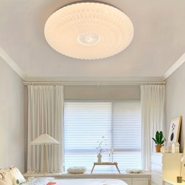 Modern Elegant Luxurious Feather-Shaped Round Acrylic Diamond Pattern Tri-Color Changing Ceiling Light with Easy Installation for Living Room, Bedroom, Study, Hallway, Bar - Product Does Not Include Switch Control