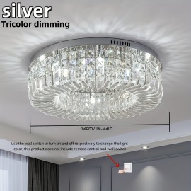 1 Luxury-Style Modern Crystal Round Ceiling Lamp - Three-color Variable Lighting - Suitable for Furniture Lighting Decoration in Living Rooms, Bedrooms, Dining Rooms and Other Places. This product does not come with wall switches or remote controls.