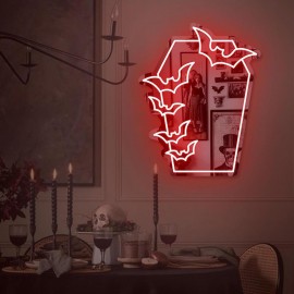 1pc Gothic Coffin Bat Neon Mirror Sign, LED Wall Mounted Makeup Mirror with Multicolor Glow, USB Powered, Switch Control, Plastic Material, Ideal for Bedroom, Makeup Room, Gift - Purple, White, Red