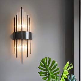 Modern light luxury crystal long tube LED bulb style wall lamp, two colors suitable for different scenarios, villa, living room, dining room, bedside lamp, living room background wall, wall creative and simple electric wall lamp