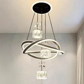 Modern 3-Light Acrylic Pendant Fixture with 3-Color Dimming (3000K/6000K/4500K) - Sleek Metallic Finish, Space-Inspired Design for Dining Room, Bedroom, or Bar - Hardwares Included, Remote Control Not Included