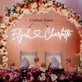Custom Wedding LED Neon Sign- Personalized Couple Names with Heart Design Wall Art, USB Powered Wall Mounted Home Decor for Wedding, Anniversary, Valentine's Day Gifts, Romantic Ambient Lighting, Elegant Fonts, High Quality Durable Lighting, Event P