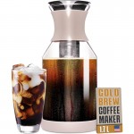 Cold Brew Coffee Maker and Glass Pitcher with Lid - 1.7 L Infused Iced Coffee Maker with Filter - Beige Perfect Iced Tea Pitcher and Glass Water Pitcher