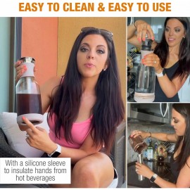 Cold Brew Coffee Maker and Glass Pitcher with Lid - 1.7 L Infused Iced Coffee Maker with Filter - Beige Perfect Iced Tea Pitcher and Glass Water Pitcher