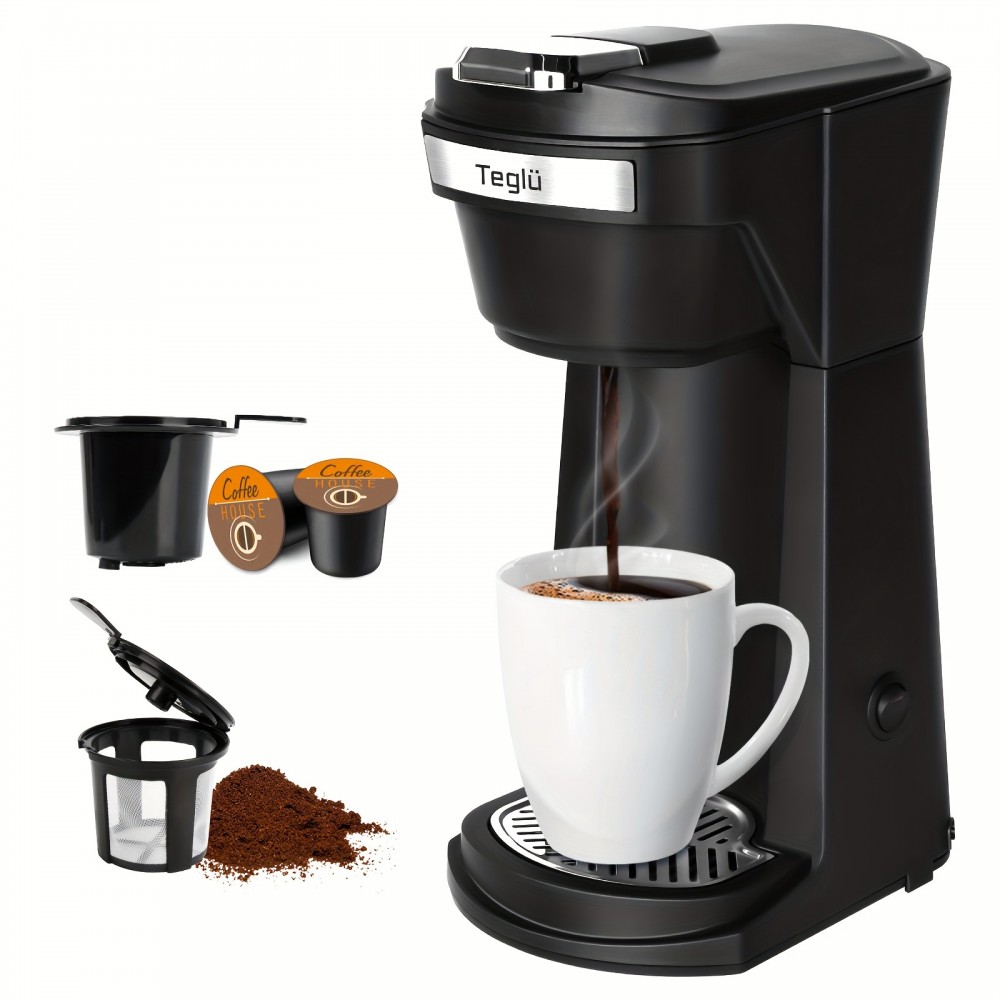 Single Coffee Maker 2in 1 for K Cup Pods & Ground Coffee 3 Color 6-14oz Drip Coffee Machine,  Modern Coffee Brewer, Compact Design, Highquality Materials, Multicup Brewer, Office Workers, Coffee Lovers