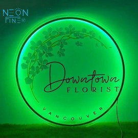Custom LED Backlit Acrylic Wall Sign - USB Powered Adjustable Brightness, with Personalized UV Printing, Round Design and Floral Pattern Suitable for Salon, Office, Store Decoration, Custom Decorative Sign | Personalized Sign | Polished Surface, Wall Hanging Neon Light, Led Screen For Advertising, Business Sign, Neon Light, Neon Sign For Wall, Neon Sign